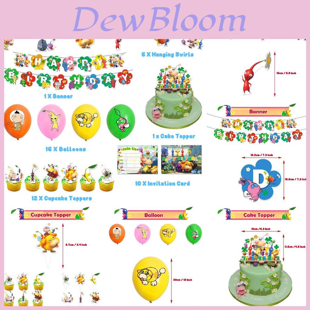 Pikmin-4 Birthday Party Decoration Set Paper Banner Balloons Cake Topper Cupcake Toppers And More!