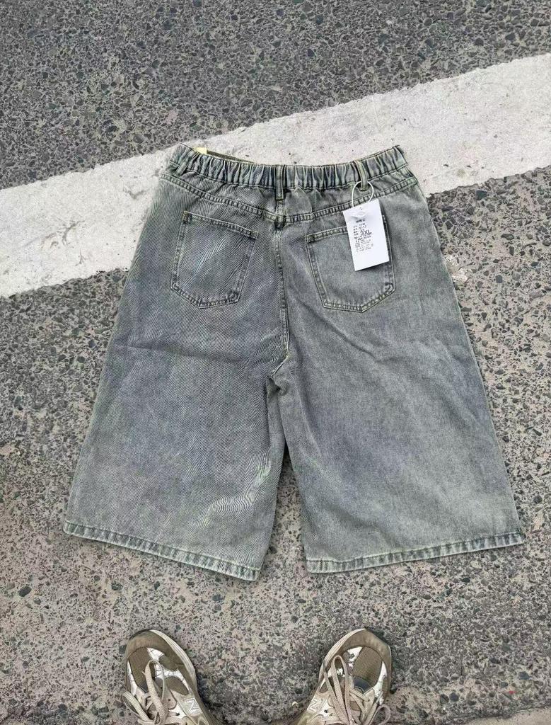 Unisex Slimming Loose Fit Little Dog Embroidery Cropped Jeans Shorts - Straight Leg, Plus Size, Summer Wear