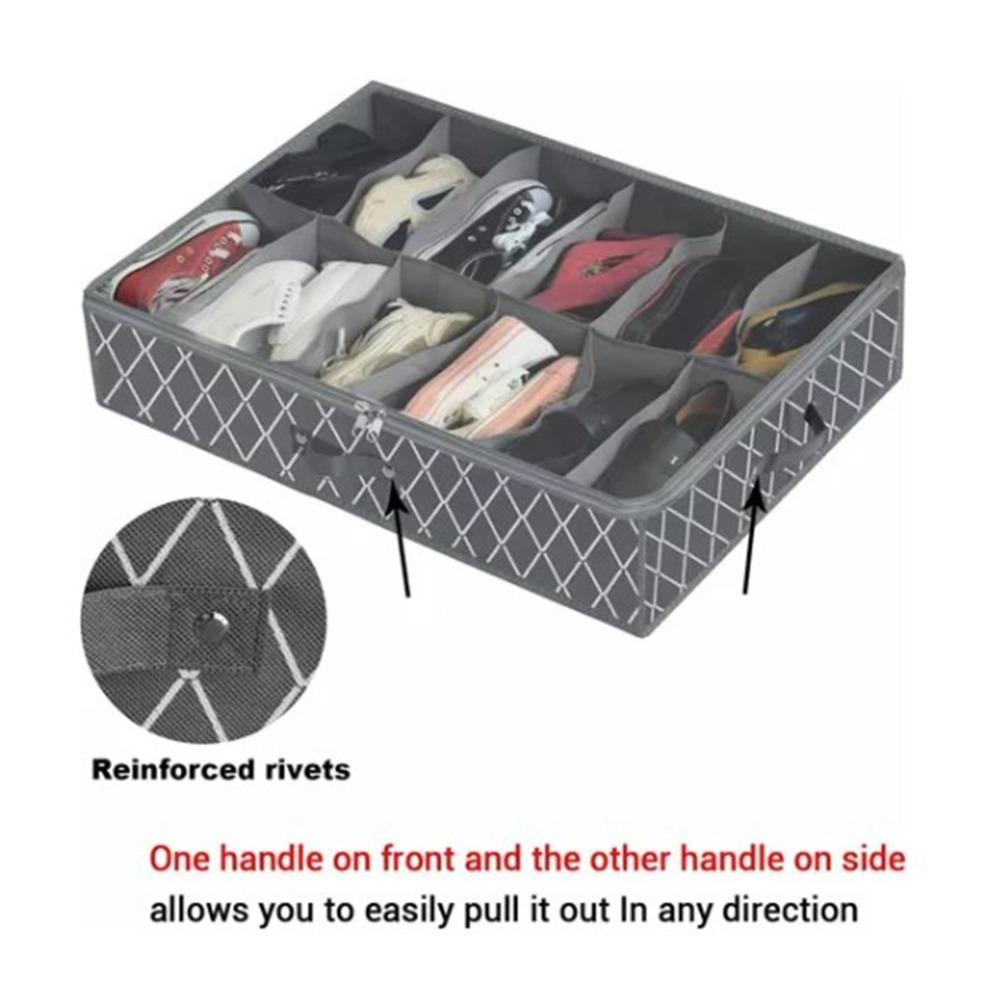 Adjustable Underbed Storage Containers Multi-Grid Design Foldable Under Bed Shoe Storage Non-Woven Fabric With Lids