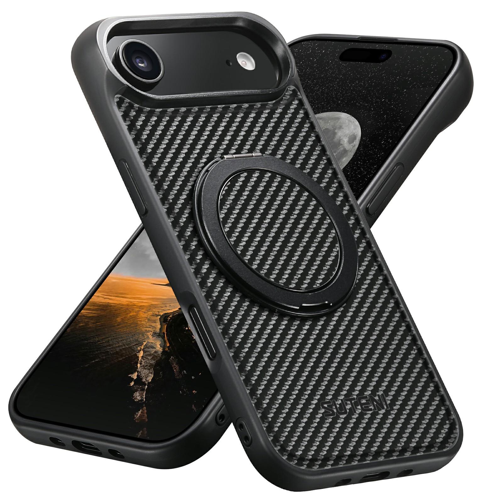

SUTENI G3 For iPhone Air Magnetic Case Rotating Kickstand Carbon Fiber Texture Leather Phone Back Cover