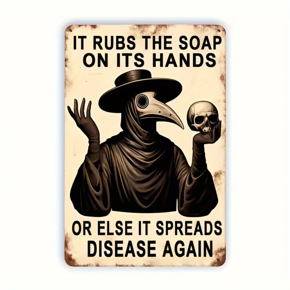 Gothic Plague Doctor Metal Wall Art  8x12 Vintage Hand Washing Sign Bathroom Home Decor Unique Gift 20x30cm（7.8x11.8inch）