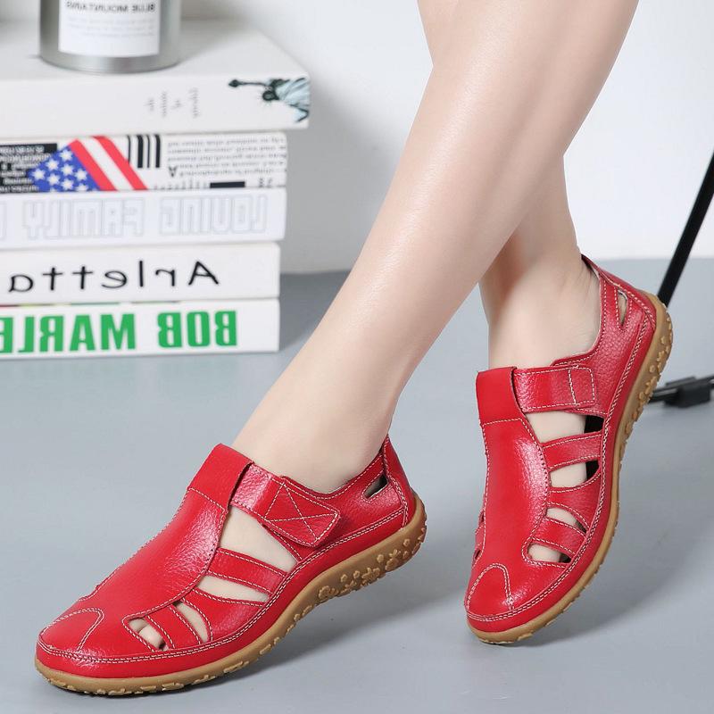 Summer handmade retro sandals soft-soled mother shoes cowhide Velcro casual women's shoes