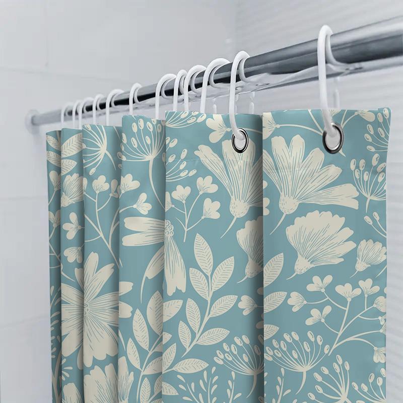 Vintage Blue White Flower Decorative Shower Curtain for Bathroom Home Decoration Waterproof Removable Modern Design
