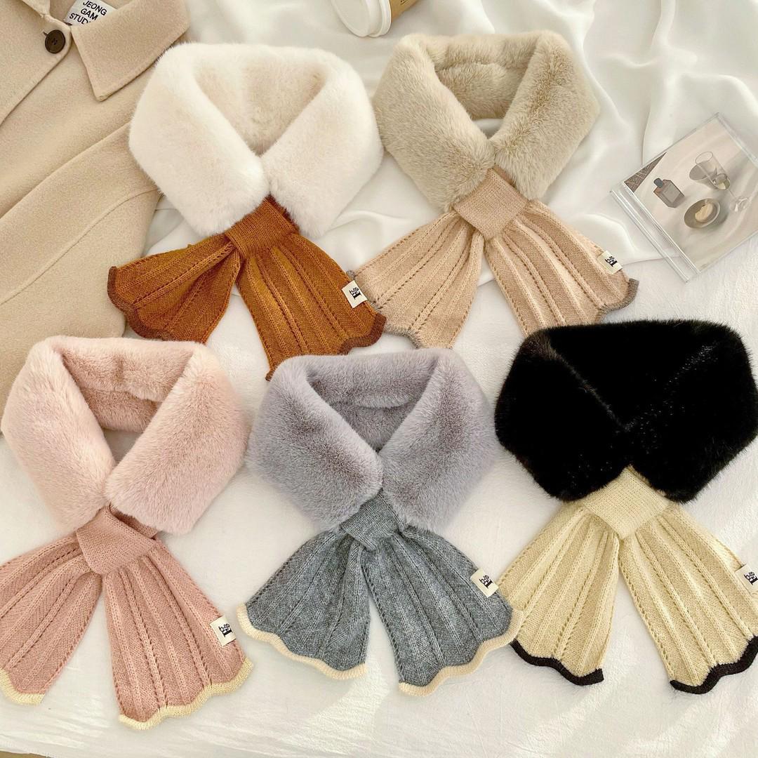

Women s Autumn Winter Korean Style Thickened Faux Rabbit Fur Herringbone Knit Scarf Snood Fish Tail Plush Snood - Caramel - 1 piece