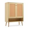 Shoe Cabinet with 2 Rattan Doors and 5 Shelves, Hallway Shoe Cabinet with Wood Handles and Solid Wood Legs