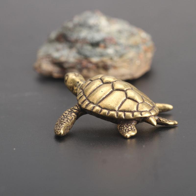 Brass Turtle Statue Desktop Ornaments Vintage Copper Tortoise Miniatures Figurines Toy Model Home Decorations Accessories