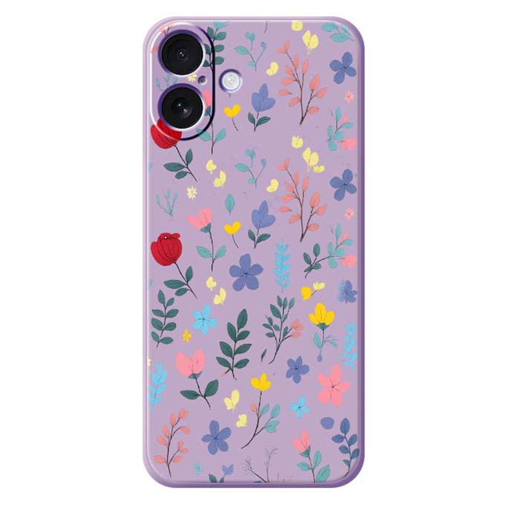 

For iPhone 17 Case Colorful Flower Branches Pattern Printing Straight Edge TPU Phone Back Cover Purple