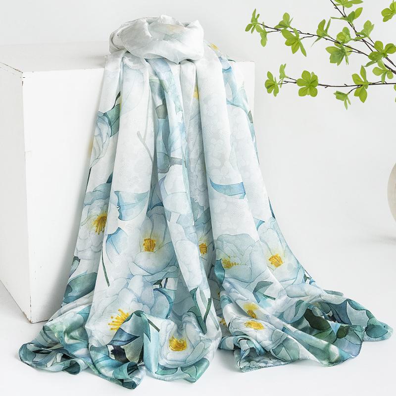 Mulberry silk silk scarf gift box  spring and summer versatile Xiangyang oil color printing long yarn sunscreen shawl