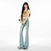 Light blue hot diamond model, aircraft waist design sense, slim fit, slightly thin, slightly pulled pants, women's spring 11 new models