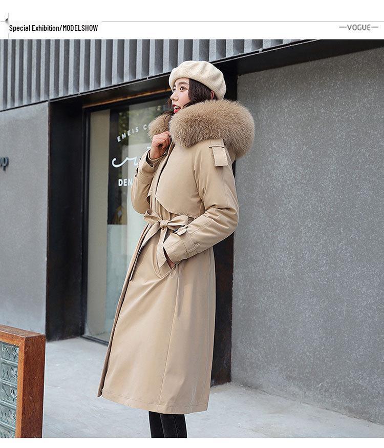 Women's Korean Style 3-in-1 Reversible Long Cotton Parka with Removable Liner and Slimming Waist