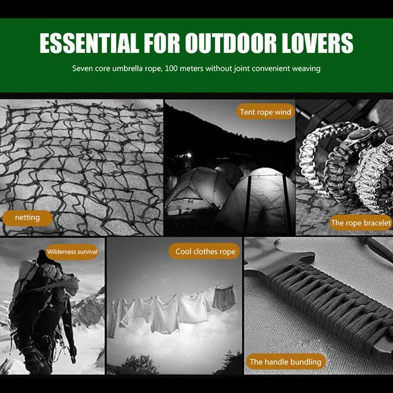 100M 550 Military Standard 9-Core Paracord Rope 4Mm Outdoor Parachute Cord Survival Umbrella Tent Lanyard Camping Strap