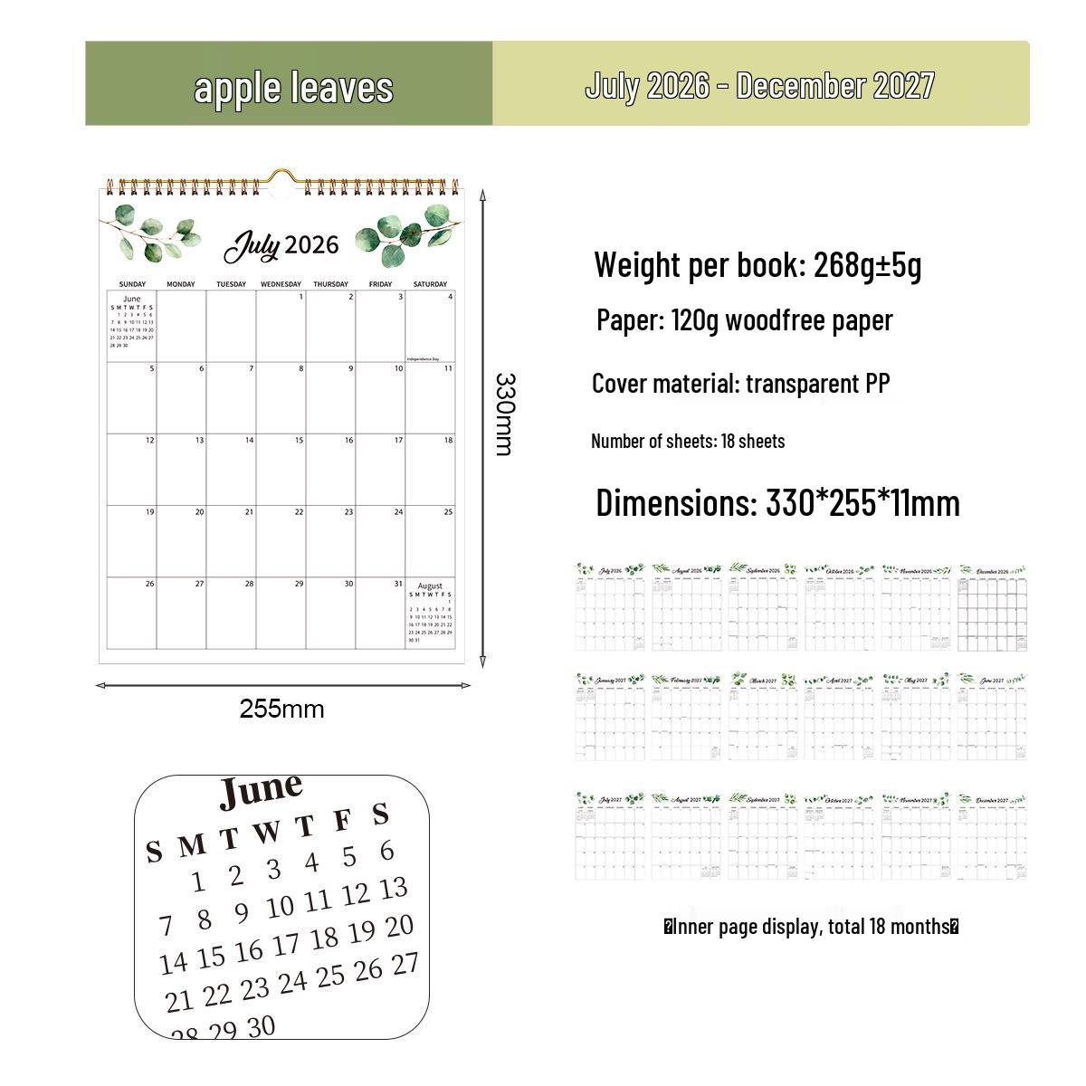 2027 English Cross-border Wall Calendar: 18-Month Creative Planner for Office and Indoor Decor