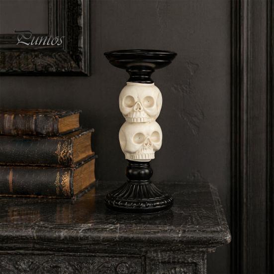 Vintage Gothic Table Centerpiece Halloween Candlestick Holder Decoration, Raven Skull Candle Holder, Spooky Decor for Home Taper Stand Tabletop