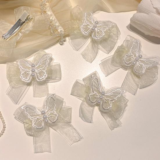 Haarnadel Weiches Netz Schmetterlinge Stickerei Schleife Dekoration Mädchen Haarnadel mit Imitationsperlen Sanfte Frisuren Seitenclips