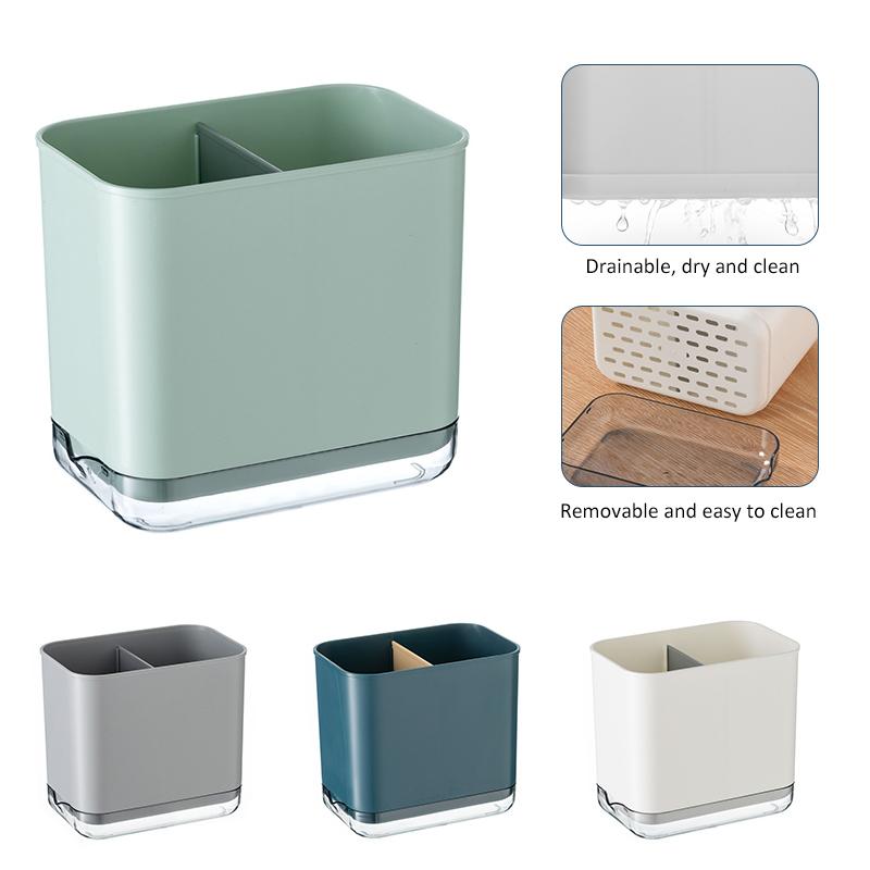 Multifunktionell skedgaffel Ätpinneförvaringshållare Box Dubbellagers bestick Dräneringsställ Organiseringsställ för kök