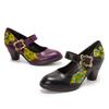 Johnature Retro Genuine Leather Printed Women's High Heels Comfortable Round Toe Thick Heels Pumps
