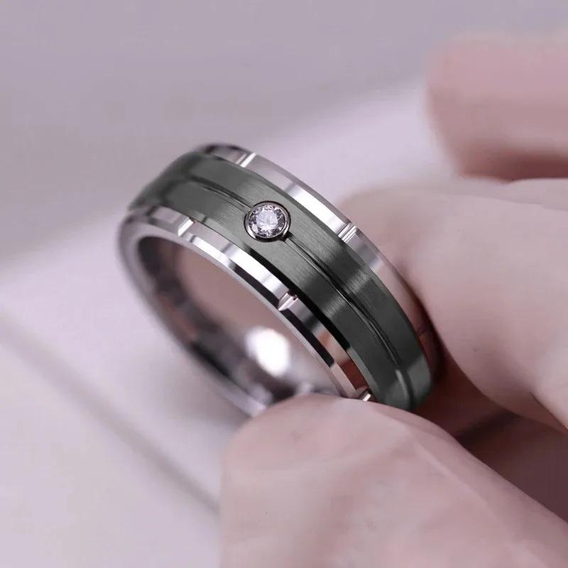 Fashion 8mm Tungsten Wedding Rings For Men Black Brushed Brick Pattern Men Stainless Steel Rings Wedding Jewelry