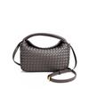 Handwoven Leather Crossbody Bag With Magnetic Street Style Woven Grid Design Medium Size Shoulder Daily Use