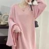 Oversized Knit Midi Dress Women Fall Winter Loose V-Neck Long Sleeve A-Line Sweater Solid Color