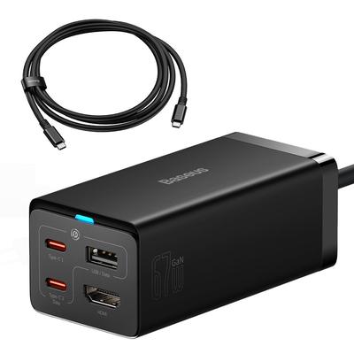 2in1 GaN5 Pro HUB Wall Charger HDMI 4K Converter 2x USBC USBA Black