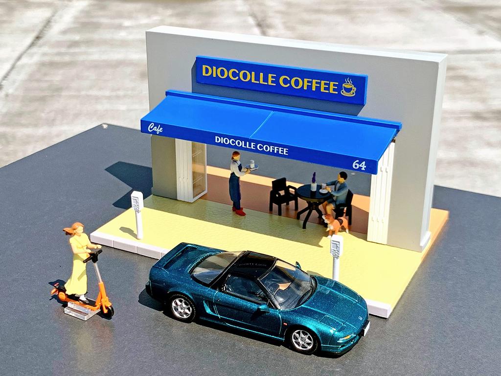 TOMYTEC Geocolle 64 Car Snap 21a Cafe Terrace ABS partially mini car set 1/64 # resin/PVC dolls/accessories (painted, assembled) + die-cast