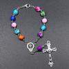 Christianity Goddess Jesus Cross Pendant Colorful Beads Chain Women Bracelet
