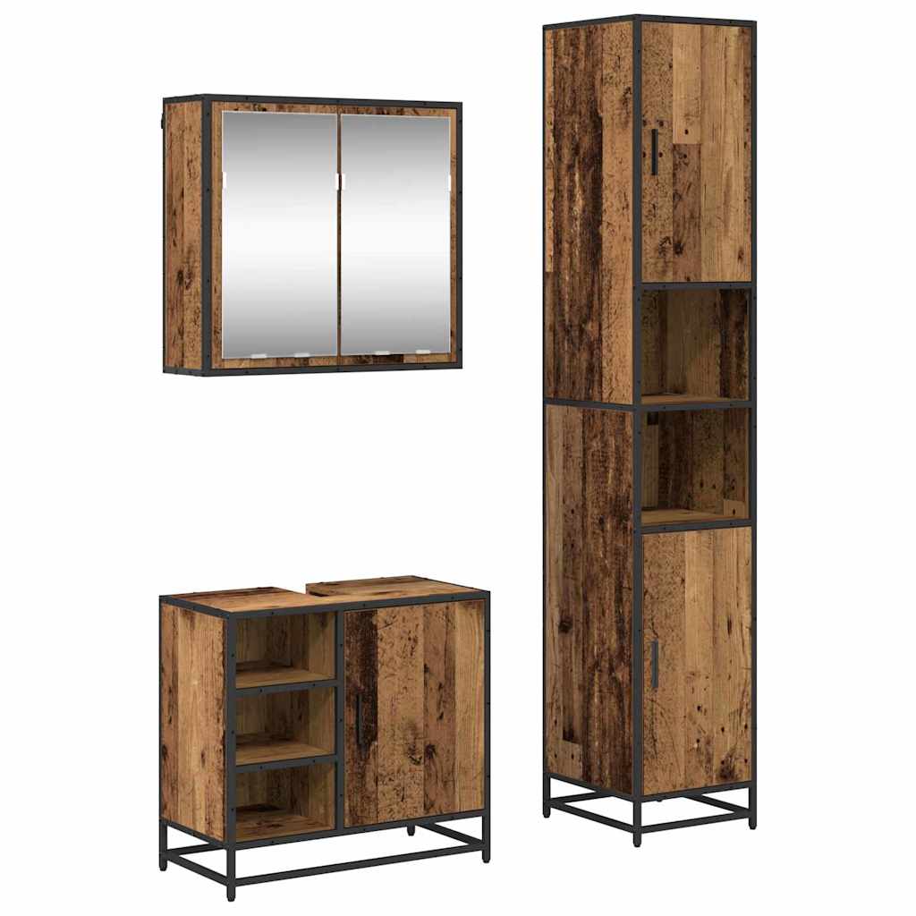 Bathroom Furniture Set with Shelf 3 pcs Reclaimed Wood Engineered Wood