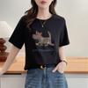 Korean Cute Graffiti Puppy Print Plus Size Women's Round Neck T-Shirt, Short Sleeve, Loose Fit