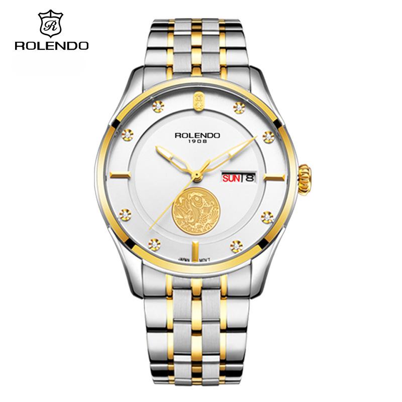 

ROLENDO новые роскошные мужские часы с коробкой, 30 м, водонепроницаемые, светящиеся, с календарем, автоматические мужские механические часы белый