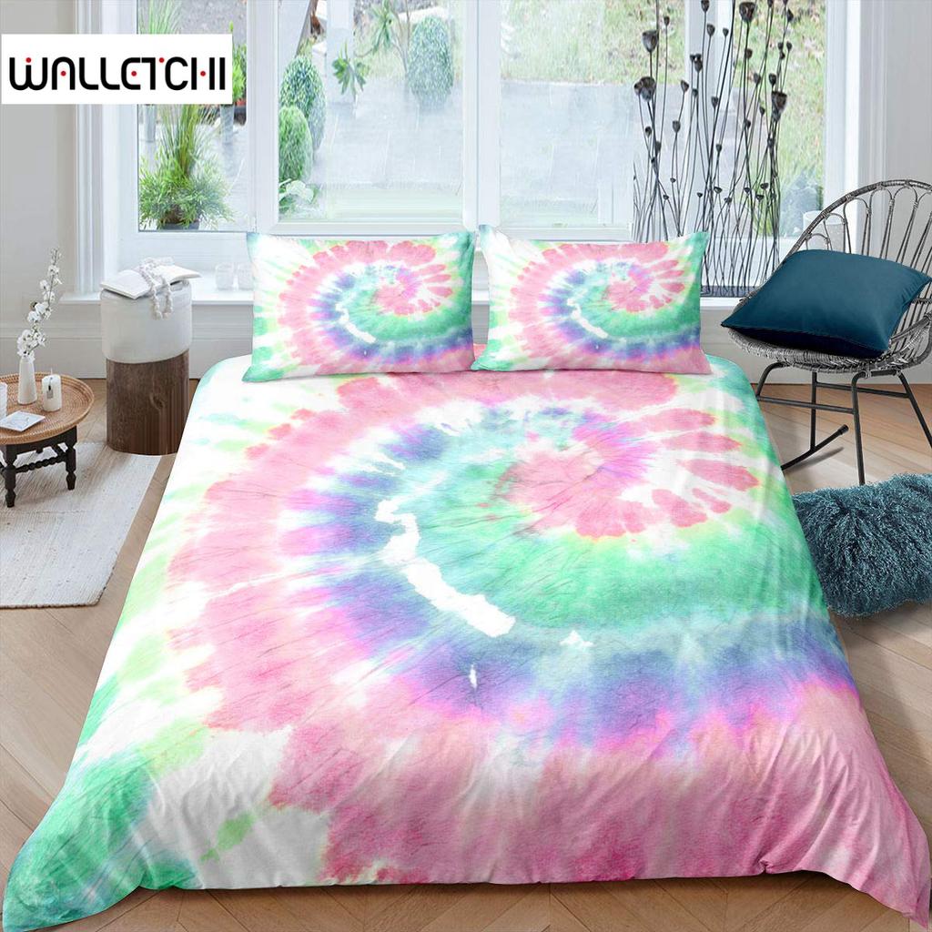 Tie Dye Duvet Cover Psychedelic Bohemian Gypsy Exotic Spiral Colorful Twin Bedding Set Microfiber Double Queen King Quilt Cover