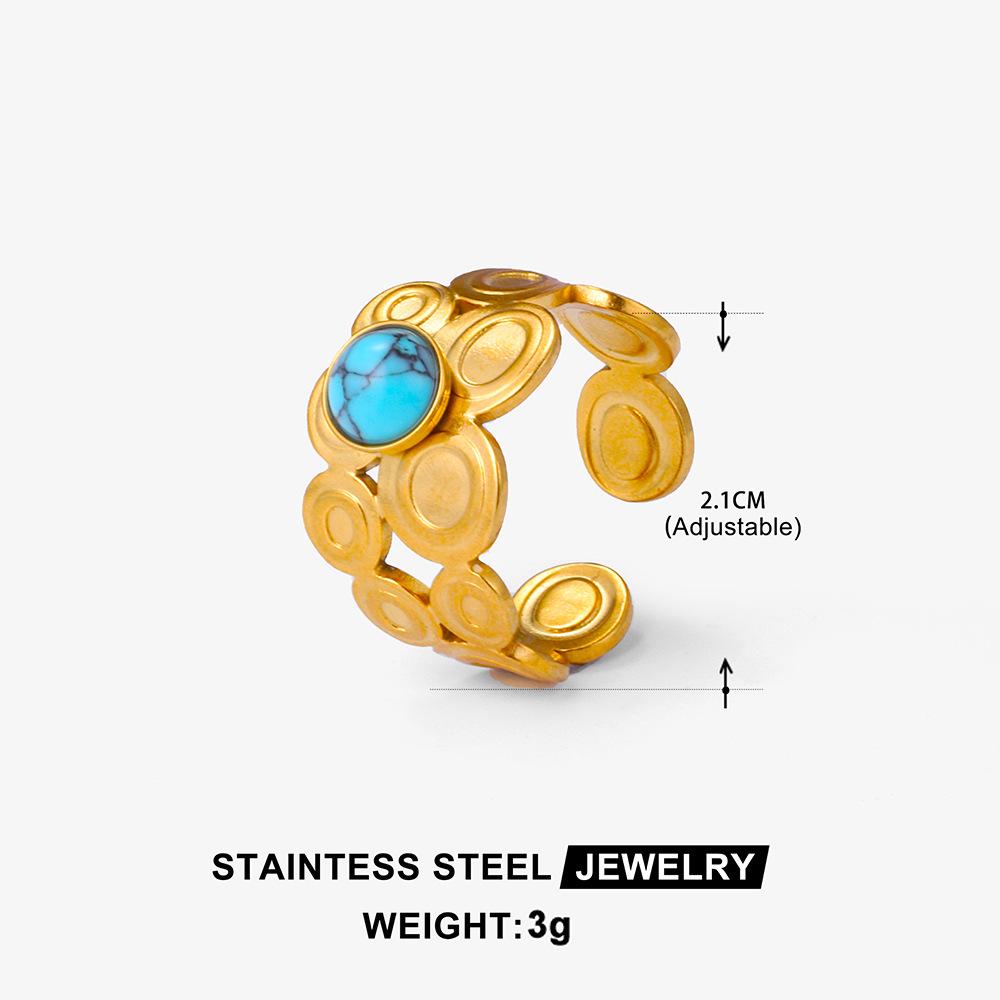 Boho Mehrfarbiger Türkis Edelstahl Offener Ring, Umweltfreundlich & Lichtecht, Schlichtes Titanstahl Design für Damen