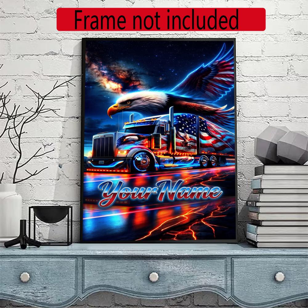 Peterbilt Heavy Trucks Customize Your Name Diamond Painting Round Diamond Diy Frameless Holiday Artwork Suitable For Home Office Wall Decoration