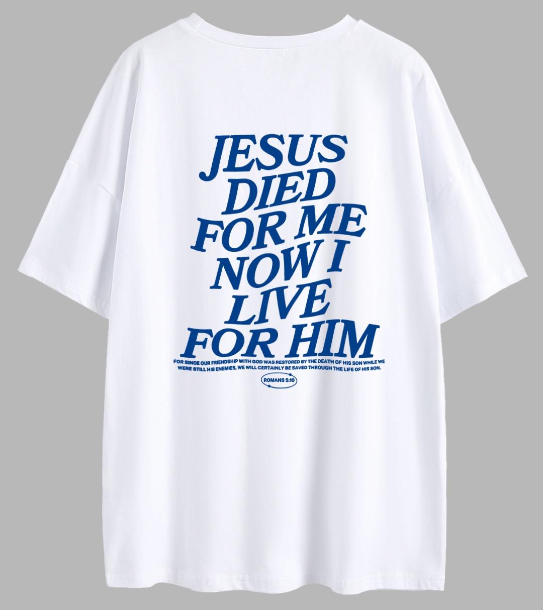 

Jesus Died For Me Now I Live for Him Велика футболка з принтом на спині Christian Loose Tee Women Trendy Casual Cotton Aesthetic Top M бежевий