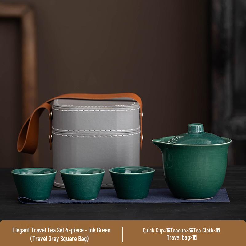 Portable Ru Kiln Tea Set: Light Luxury Travel & Car-Mounted Drinkware for Camping & Business Trips