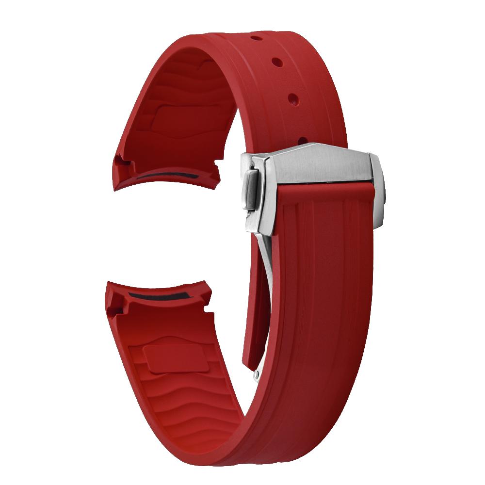 20mm New Soft FKM Fluorous Rubber Curved End For Omega Strap For Seamaster 300 Diving Belt Fold Buckle Replacement Watch Band