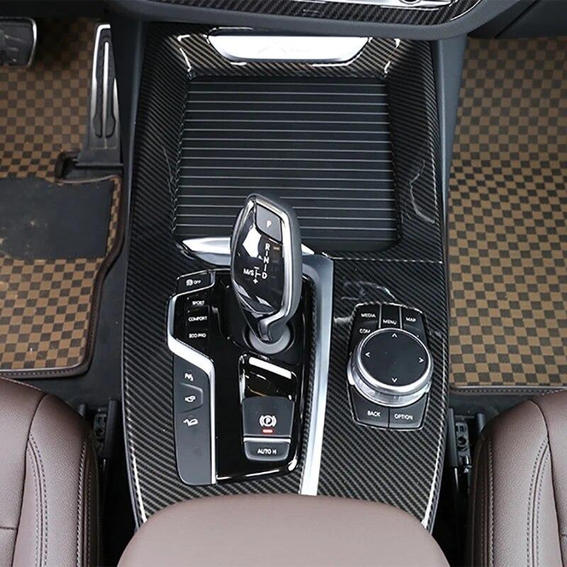 Carbon Fiber Auto Interior Gear Shift Knob Cover Multimedia Button Panel Trim Sticker Car Accessories For BMW X3 G01 X4 G02 2018