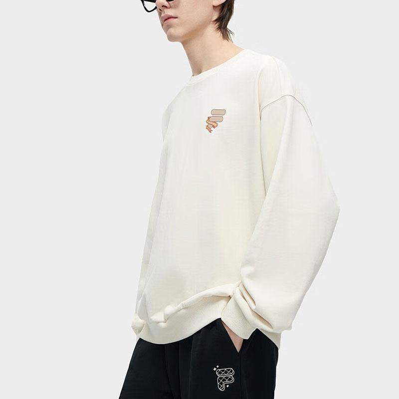 FILA Fusion Cartoon Logo Print Round Neck Knitted Casual Pullover Sweatshirt Unisex sweatshirt Milk-Beige T11U413206F-BG