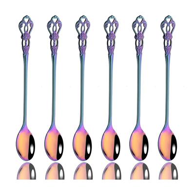 6 pezzi cucchiaio con manico lungo specchio stoviglie in acciaio inossidabile cucchiai per gelato colorati dessert caffè cucchiaio per mescolare accessori da cucina strumenti da bar