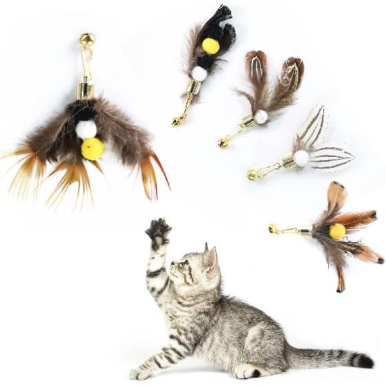 Cat ect Feather Toys Replacement Cat Toy Wand Refills, 6 Pieces Natural ect Cat Toy Feathers Refill, Interactive Cat Teaser Wand Attachments, with