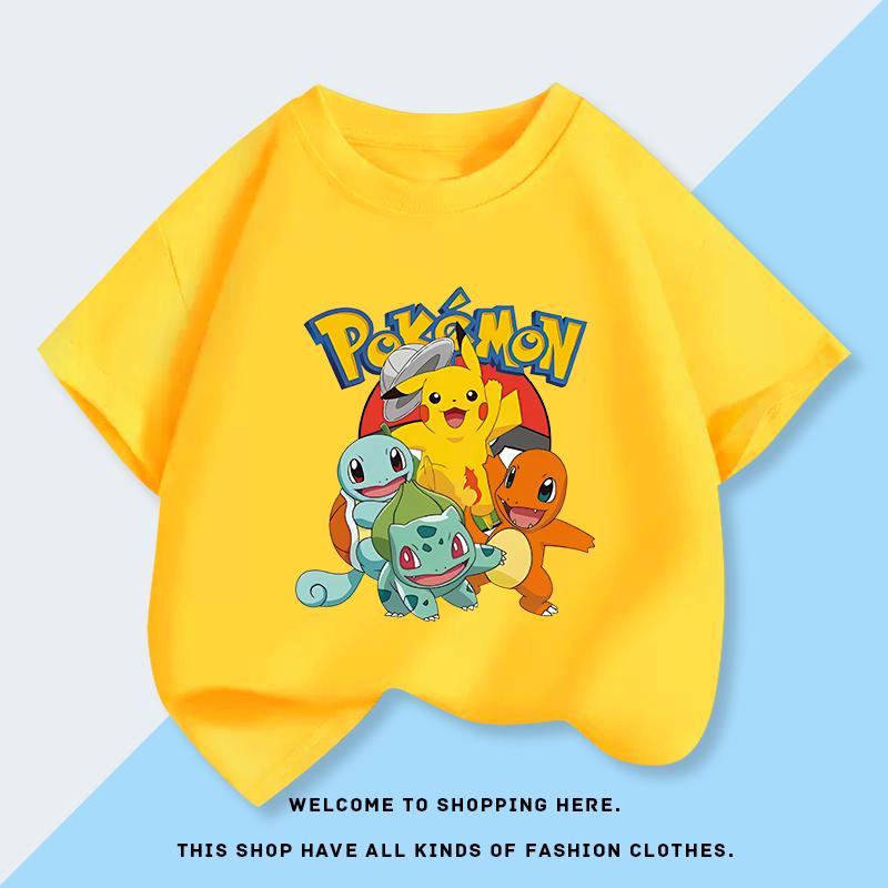 Pokémon Pokémon Baby Pokémon Cute Boys and Girls Tshirt Short Sleeve Trendy Summer Girls Pure Cotton Top Childrens Clothing 100