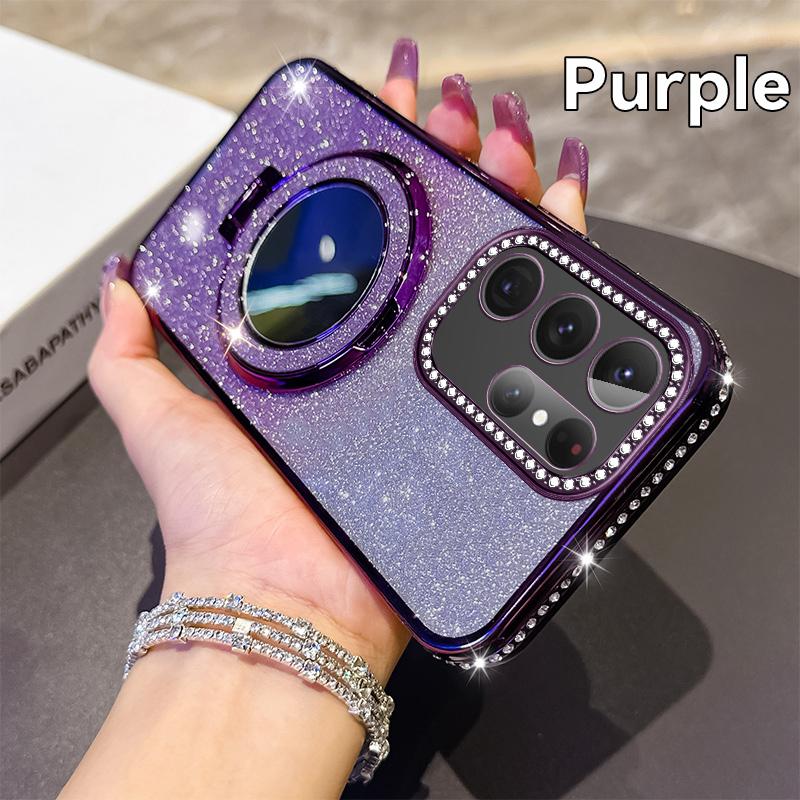 KEYSION Glitter Jewelled Magnetic Phone Case for Samsung Galaxy S25 Ultra 5G S24+ Plus S23 FE Makeup Mirror Stand Shockproof Cover