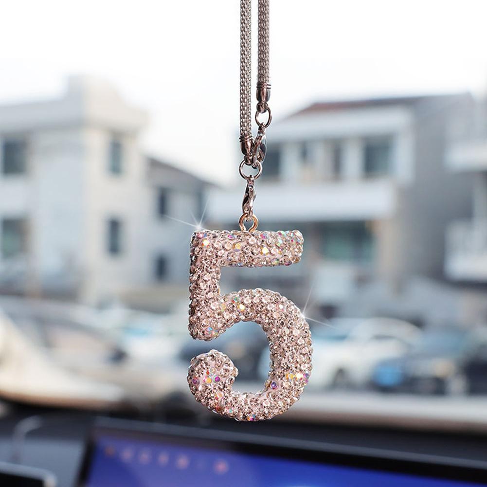 Car Pendant Interior Rearview Mirror Crystal Numbers Decoration Car Hanging Ornament Car Hanging Accessories