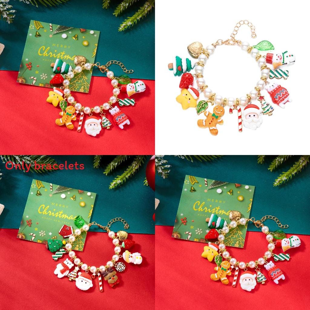 Bracelet Flocon de Neige Père Noël Perles Artificielles Pour Femmes et Hommes Cadeau