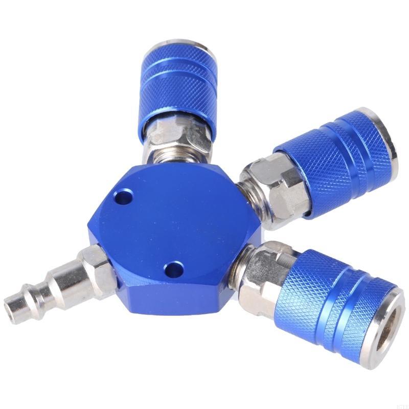 H7EE Air Splitter 1/4inch NPT 3-Way Air Manifold With 3pcs Industrial Quick Couplers Plug Air Compressor Hose Accessories