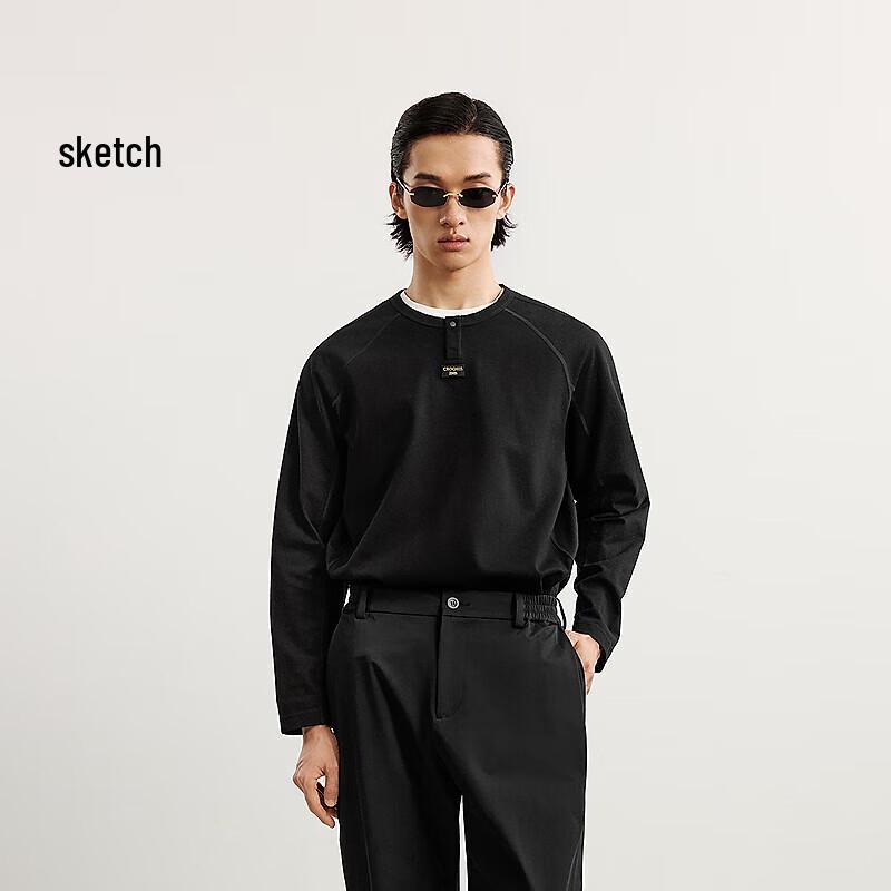 Men s Loose Fit Embroidered Raglan Long Sleeve T-Shirt S