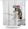 Funny Cat Shower Curtain, Cool Cat Dinosaur Japanese Ocean Wave Decor Fabric Bathroom Curtains, Kids Rustic Wooden Bath Curtain