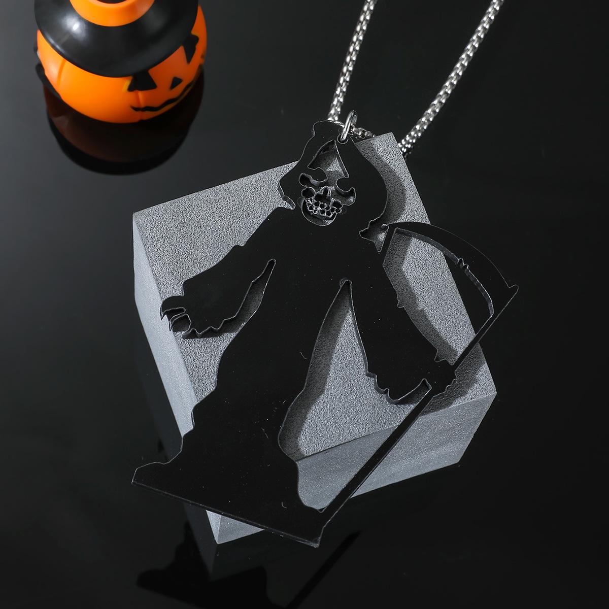 

Women s Halloween Dark Style Stainless Steel Ghost Scythe Pendant Necklace чёрный