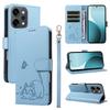 For Oppo Reno14 Pro 5G (China)/Oppo Reno14 Pro 5G (Global) Case Cat Pattern Imprint Leather Phone Cover with Wrist Strap