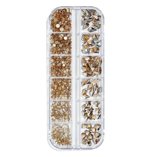 12Grids/Box Nail Art Rhinestone Flat Back Non-Drop Lightweight Mixed Colorful AB Nail Art Glitter Decorations for Manicure