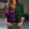 Women's Halloween Print Long Sleeve Button Down Shirt Casual Blouse